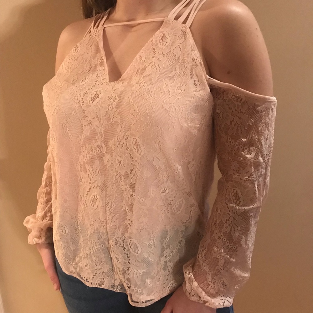 BEBE lace open shoulder top
